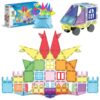 PicassoTiles 100PC Full Size & Travel Magnetic Tile Playset with Toy Bag
