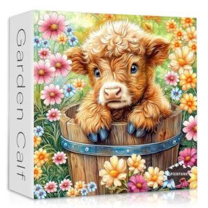 PICKFORU Highland Cow Puzzles for Adults 1000 Pieces, Cute Cow Animal Flower Puzzles 1000 Pieces, Colorful Floral Garden Jigsaw Puzzles, Nature Plant Scenery for Adults