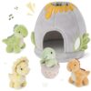 PIIKAGO Baby Toys 6-12 Months - Dinosaur Volcano Sensory Toys with 4 Plush Dinosaurs, Squeaker, Rattle, Crinkle Paper & Safe Mirror, Montessori Toys, Toddler Toys 1-3, Baby Boy Girl Gifts
