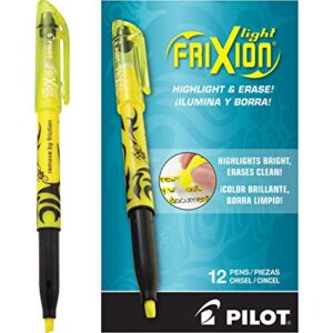 PILOT FriXion Light Erasable, Pack of 12, Yellow Solid Highlighters