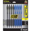 PILOT G2 Premium Gel Roller Pens, Bold Point, 1 mm, Pack of 8, Black, Blue