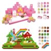 Pink Castle & Farm House Theme 200 PCS Magnetic Building Blocks for Kids, STEM Toy for Kids 3+, Magnet Blocks Creative Construction Magnetic Cubes Blue Castle Christmas Birthday Gifts for Boys & Girls