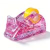 Pink Clear Acrylic Glitter Tape Dispenser for Desk, Modern Stationery Non-Slip Acrylic Glitter Tape Holder for Office Packaging