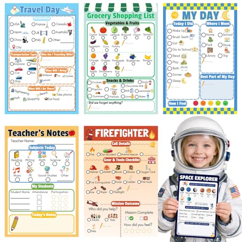 PINKEESEA 6 Pack Kids Pretend Play Notepads 4x6 Inch Playtime Pads for Kids 40 Pages Imaginative Role for Toddlers (Role Play)