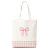 Pink Gingham Bow Canvas Tote Bag for Women, Large Capacity Shoulder Handbag