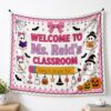 Pink Halloween Spooky Bow Kindergarten Teacher Classroom Tapestry