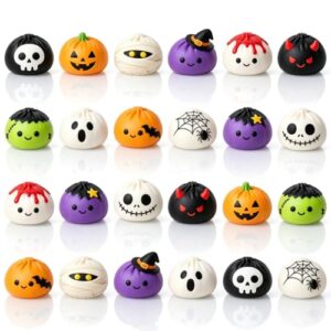 Pinkiwine 24 PCS Halloween Mochi Squishy Toys Baozi Squishies for Kids Girls Boys Halloween Party Favors Gifts Halloween Treat Bags