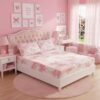 Pink Lips Bed Sheet Set Princess Pink Bowknot Romantic Floral Sheet Sets Deep Pocket(No Flat Sheet),Watercolor Bow Valentine Roses Flowers Mattress Cover,Twin with 1 Pillowcase