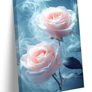 Pink Rose Canvas Wall Art Abstract Smoke Rose Picture Wall Decor Modern Flower Poster Print Printing For Living Room Bedroom Bathroom Decoration Ready To Hang