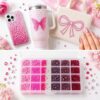 Pink & Rose Flatback Rhinestones, 24 Grids, Multi-Size 3mm 4mm 5mm 6mm, Crystal AB Sparkle, for Nails, Phone Cases, Tumblers & DIY Crafts