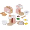 Pink Wooden Pretend Play Kitchen Set for Kids - Mini Toy Toaster, Coffee Maker, Mixer & Food Accessories - Montessori Role Play Toy for Toddlers Ages 3+