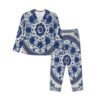 Pioyoku Women Pajama Set Button Down Long Sleeve -Blue And White Porcelain