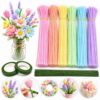 Pipe Cleaners for Craft Flower Making,Fuzzy Chenille Stems and Fluffy Sticks with Floral Tape and Wire, for Kids Arts and Crafts|Pastel colors (pipe cleaners-100/stem wire-15/green tape-1)