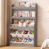 Pipleo 55" H Kids Toy Storage Organizer with Bookshelf and 6 Removable Toy Bins, 5-Tier Toy Organizers with Stuffed Animal Storage for Nursery, Kids Room, Playroom, Bedroom (Gray)