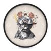 Pit Bull Dog with Head Wreath Wall Clock 9 Inch Decorative Battery Operated Silent Round for Badroom Livingroom