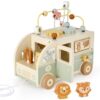 Pithfor Wooden Montessori Toys for 2 Year Old, Push & Pull Car Toys for Baby Toddlers 18 Months 2 3 Year Old, First Birthday Gift for Boys Girls, with Bobbling Driver & Bead Maze