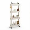 Pixeneks Slim Rolling Storage Cart with Shelves and Hooks, Mobile Organizer for Bathroom, Kitchen, Bedroom – Space-Saving Multi-Tier Shelf Unit, Four Layers