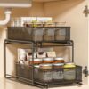 Pixeneks Under Sink Organizer, 2-Tier Sliding Cabinet Basket Organizer Drawer, Kitchen Storage Rack for Bathroom Pantry and Undersink Storage,BlackA