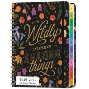 Planner 2026-2027, Academic Year Monthly and Weekly Calendar Planner, Jul 2026 - Jun 2027, Hardcover Teacher Student Planning Agenda book with Tabs, Perfect for School Office Supplies, 6.3" x 8.5" - Wildflowers