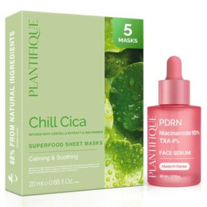PLANTIFIQUE Niacinamide Face Serum & Calming Face Masks 5pk