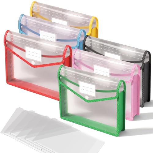 Plastic Expanding File Folders, Transparent Envelopes with Snap Closure, Large Capacity Document Organizer with Dividers and Tabs, Waterproof for Office, School, Home, Letter/A4 Size Colorful 6 Pack