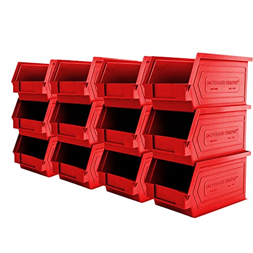Plastic Storage Bins, Hanging, Stackable, Storage Organizer Bin for Warehouses, Workshops 9-Inch x 5-Inch x 5-Inch, Red, 12-Pack