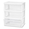 Plastic Storage Drawers, 3 Drawer Tower with Clear Removable Bins, White