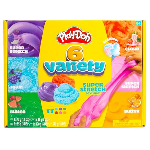 Play-Doh Scented Slime Variety Pack, 6-Pack Variety, Super Stretch, Foam, Butter & Cloud Slime (Strawberry, Grape, Cotton Candy, Blue Raspberry, Watermelon, Citrus Scented), Gifts and Party Favors