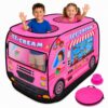 Playbees Musical Ice Cream Truck Pop Up Play Tent with 3 Openings - Tent for Toddlers - Indoor & Outdoor - Pop Up Tents for Kids - Includes Carry Bag and Sound Button- 43.5x28x26.5 Inch