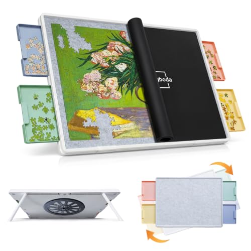 Playboda 1000 Pieces Tiltable & Rotating Puzzle Board with Drawers, Anti-Slip Mat and Black Cover, 30"x22" Portable Spinning Plastic Jigsaw Puzzle Table for Adults, Upgraded Lazy Susan