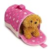 Plush Dog Toy Set with Carry Bag, Stuffed Puppy Travel Carrier (Pink)