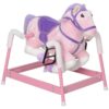 Plush Rocking Horse for Kids Ages 3-8 with Sounds and Foot Stirrups, Pink