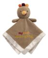 Plush Turkey Snuggle Buddy, Security Blanket with Toy Rattle and Satin, My First Thanksgiving Embroidery, Brown Turkey, 13 inches