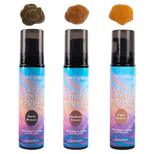 PLUSSIGN Lace Tint Melting Mousse 3-Pack – Light, Medium & Dark Brown Alcohol-Free Quick-Dry Foam for Lace Front Wigs, Toupees & Hairpieces, Natural Lace Color for Scalp Blend, for All Skin Tones