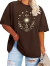 Plus Size Tops Oversized Tshirts for Women Basic Tees, Brown Moon Star,5XL