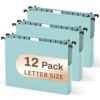 PNETTCO 12 Pack Hanging File Folders, Blue Hanging File Folders, Plastic File Folder Hanging with Tabs, Filing Cabinet Folders Organizer Letter Size Paper Storage - Home Schoool Office Supplies