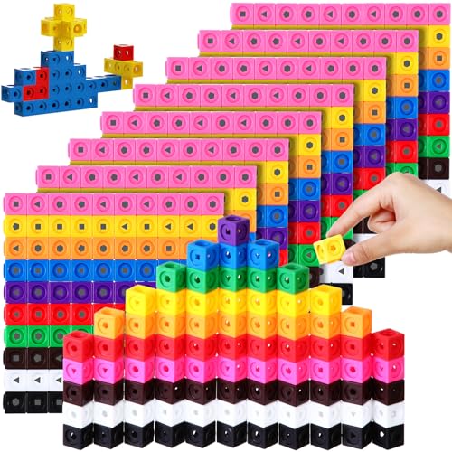 Poen 800 Pcs Linking Counting Cubes, Plastic Math Counting Blocks, Colorful Manipulatives for Classroom, Preschool & Homeschool Activities, Stacking Toys for Girls Boys Ages 4-8 Stem Activity