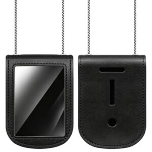 Police Badge Holder, Universal ID Baged Holders Rectangle Cowhide Leather Security Card Holder with Inside Storage and Bead Chain for Law Enforcement