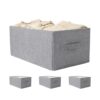 Pomodee 3 Pack Linen Storage Baskets with Handle,Large Foldable Closet Storage Bins for Shelves, Toys, Sheets, Clothes Organization,18"×11"×8",Grey