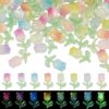 PONABEADIY 1 Box 100pcs Luminous Flower Beads Flatback Tulip Cabochons Glow in the Dark Flowers Flat Back Floral Cabochon Loose Bead Charm Bulk for Jewelry Making Nail Decoration DIY Craft Supply