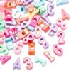PONABEADIY 1 Box 50PCS Number Shaped Spacer Beads Acrylic 0-9 Large Hole Iridescent Plated Numbers Numeric Alphabet Digital European Bead Bulk for Jewelry Making Keychains Bracelets DIY Craft Supply