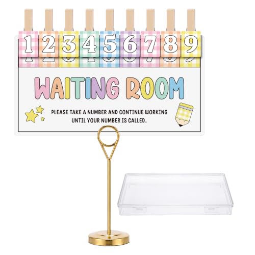 Poola Voidra 12 Pcs Pastel Teacher Classroom Management Tools Management Waiting Room Sign with Wooden Number Clips Pastel Poster Take a Number Classroom Poster for Back to School Student