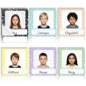 Poola Voidra 48 Pcs Photo Nameplates for Desk Composition Notebook Classroom Decor Kids Name Tags Labels Stickers with Photo Self Adhesive Colorful for Cubbies Office Back to School Classroom Decor
