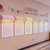 Poola Voidra 72 Pcs Pastel Gingham Back to School Classroom Awning Decor Kit Bulletin Board Canopy with Poster Paper Warm LED Light Border Trim for Teacher Classroom School Wall Chalkboard