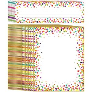 Poola Voidra 86 Pcs Confetti Name Plates with Computer Paper Confetti Design Desk Name Tags Colorful Border Dot Design Stationery Sheets Printable Paper for School Classroom Decor Office Party Events