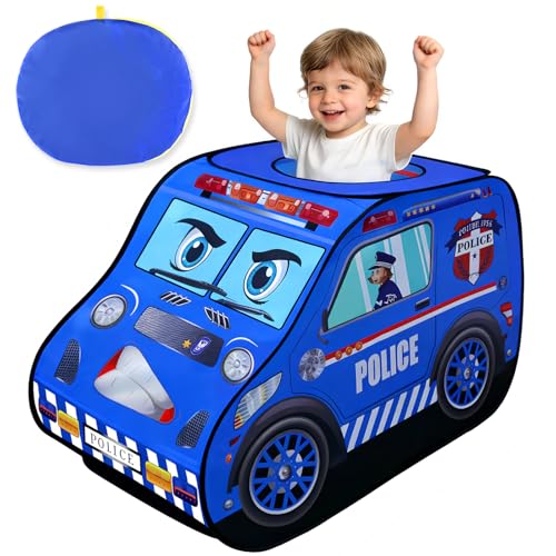 Pop Up Play Tent for Toddlers Boys Kids, Foldable Indoor Outdoor Playhouse Tent, Best Birthday Gift Toys for 2 3 4 5 Year Old Boys Girls（Police Car）
