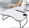 Portable 26.5" Folding Wood Laptop Bed Desk with Cup Holder, Gray/White