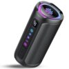 Portable Bluetooth Speaker with Battery Level Display, Powerful Sound Wireless Speaker: Deep Bass, BT 5.4, 20H Playtime, 7 RGB Modes, IPX7 Waterproof, TWS Pairing, Beach/Vacation Essentials（Black）