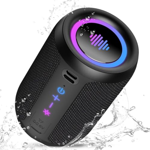 Portable Bluetooth Speaker with Lights, Bluetooth 5.4 Speaker, Powerful Crystal Clear Sound,All Day Playtime,15W Loud Stereo Sound, IPX7 Waterproof,TWS pairing for Home/Outdoor/Party/Travel,Black