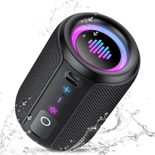 Portable Bluetooth Speaker with Lights, Bluetooth 5.4 Speaker, Powerful Crystal Clear Sound,All Day Playtime,15W Loud Stereo Sound, TWS pairing for Party/Travel/Outdoor/Home,IPX7 Waterproof,Black
